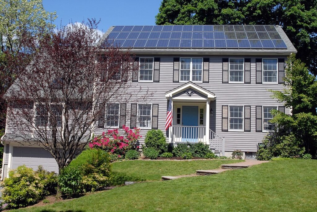 Solar panel installation on a home roof